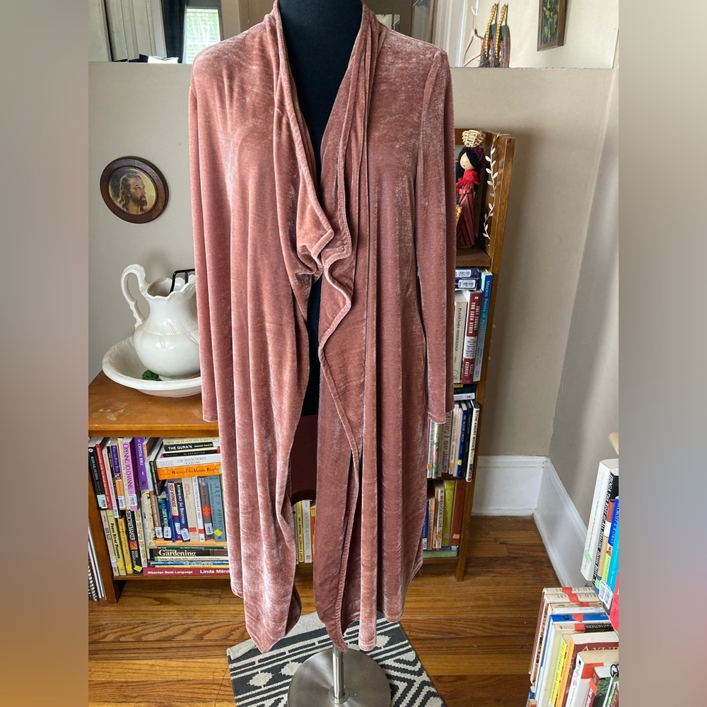 Suzanne Betro SB Mauve Pink Velvet Duster Kimono Cardigan Sz Large L - Picture 1 of 16